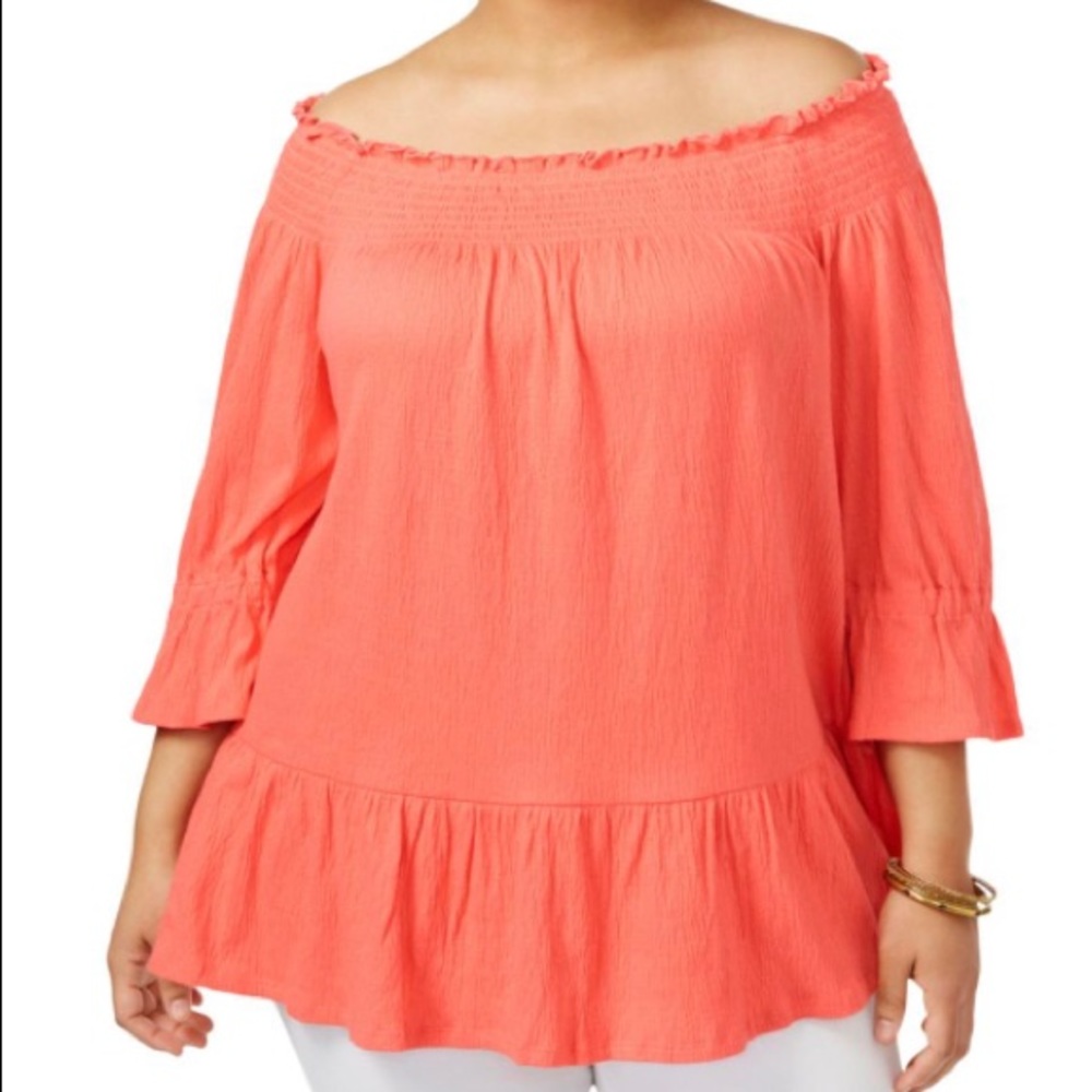 NY Collection Pink Smocked Ruffle Top